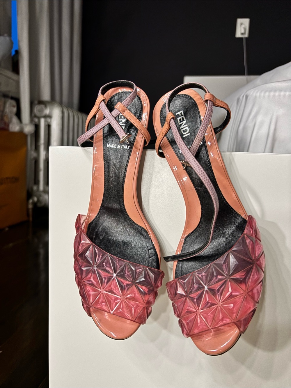 Fendi Pink Gradient Geometric-Textured Heeled Sandals